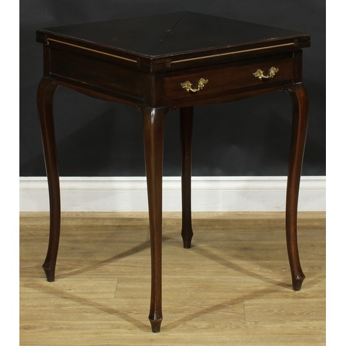 1952 - A late Victorian mahogany envelope card table, baize lined playing surface above a frieze drawer, gi... 