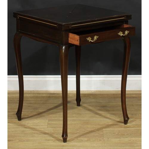 1952 - A late Victorian mahogany envelope card table, baize lined playing surface above a frieze drawer, gi... 