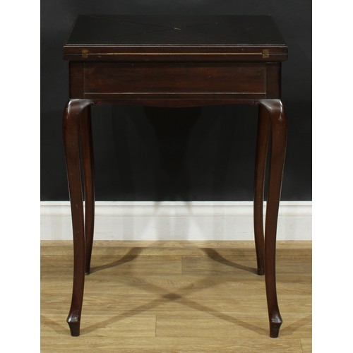 1952 - A late Victorian mahogany envelope card table, baize lined playing surface above a frieze drawer, gi... 