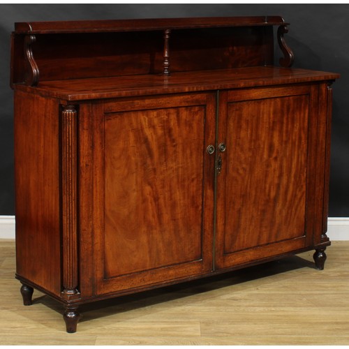 2495 - A George/William IV mahogany chiffonier or side cabinet, shallow back with three-quarter gallery, th... 