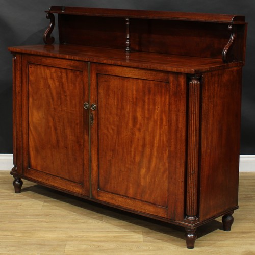 2495 - A George/William IV mahogany chiffonier or side cabinet, shallow back with three-quarter gallery, th... 