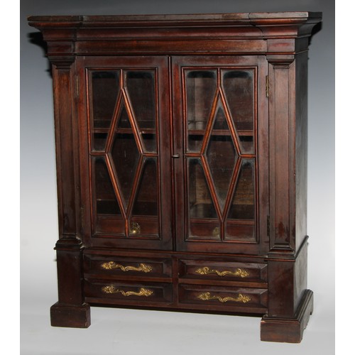 2072 - Miniature Furniture - a George III Revival mahogany library bookcase, inverted break-centre cornice ... 