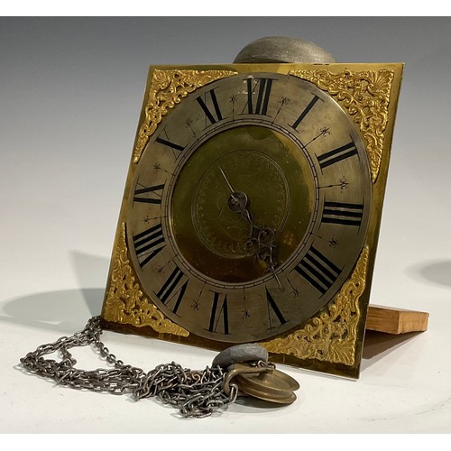 1600 - A George II longcase clock movement, 25.5cm square brass dial inscribed Thomas Tomkins, Leominster, ... 