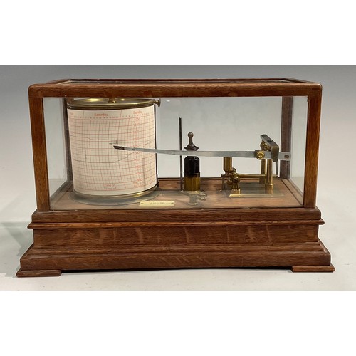 2080 - A Victorian oak barograph, by J Lizars, Glasgow, London, Etc, glazed vase, bracket feet, 32cm wide, ... 