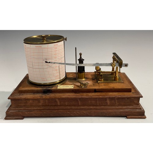 2080 - A Victorian oak barograph, by J Lizars, Glasgow, London, Etc, glazed vase, bracket feet, 32cm wide, ... 