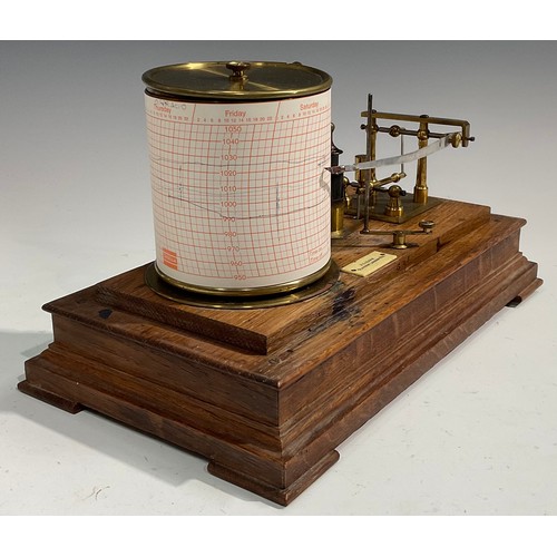 2080 - A Victorian oak barograph, by J Lizars, Glasgow, London, Etc, glazed vase, bracket feet, 32cm wide, ... 