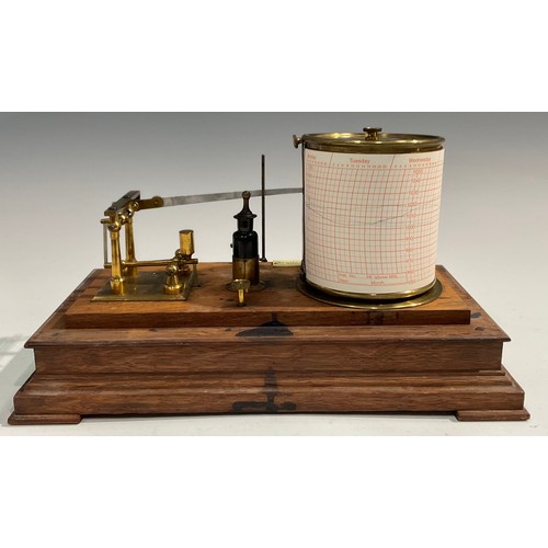 2080 - A Victorian oak barograph, by J Lizars, Glasgow, London, Etc, glazed vase, bracket feet, 32cm wide, ... 