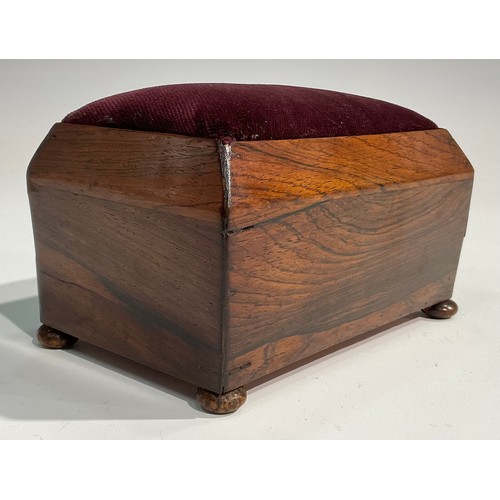 1925 - An early Victorian rosewood rosewood sarcophagus table top pin cushion, work box drawer to side, bun... 