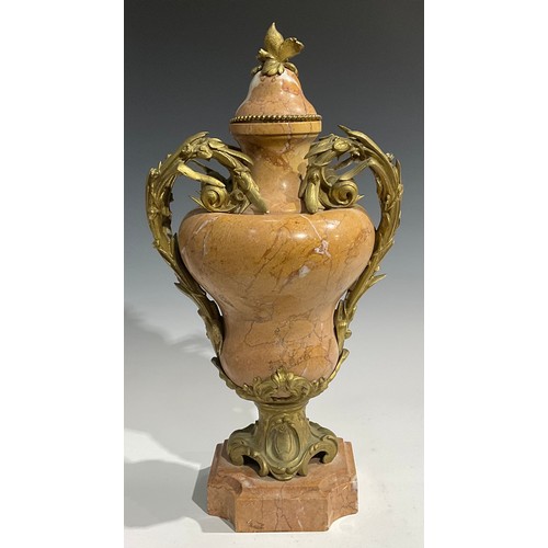 2451 - A French ormolu mounted marble ogee urn, rococo fittings cast with scrolling acanthus, 57cm high, c.... 