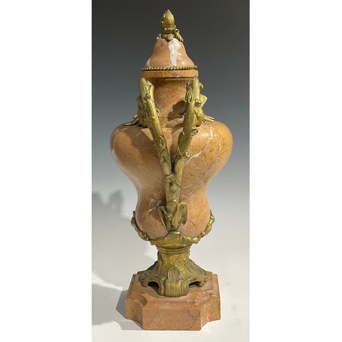 2451 - A French ormolu mounted marble ogee urn, rococo fittings cast with scrolling acanthus, 57cm high, c.... 