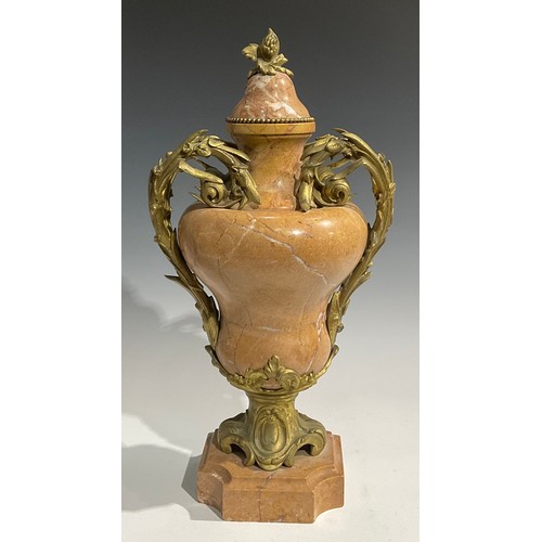 2451 - A French ormolu mounted marble ogee urn, rococo fittings cast with scrolling acanthus, 57cm high, c.... 