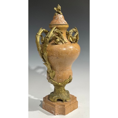 2451 - A French ormolu mounted marble ogee urn, rococo fittings cast with scrolling acanthus, 57cm high, c.... 