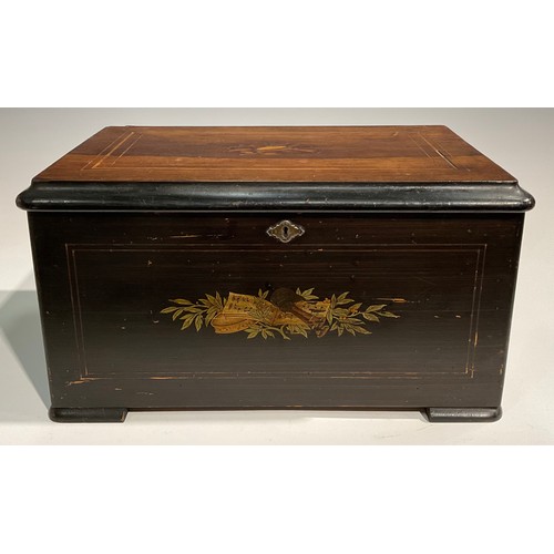 2434 - A 19th century Swiss rosewood and marquetry rounded rectangular bells-in-sight orchestral music box,... 