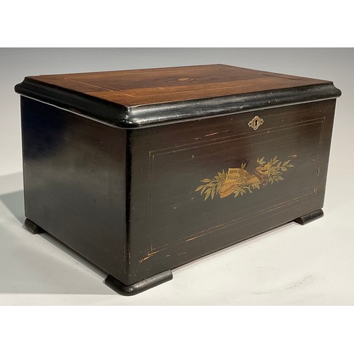 2434 - A 19th century Swiss rosewood and marquetry rounded rectangular bells-in-sight orchestral music box,... 