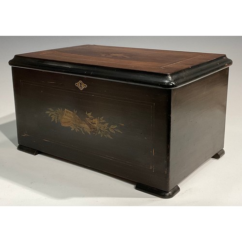 2434 - A 19th century Swiss rosewood and marquetry rounded rectangular bells-in-sight orchestral music box,... 