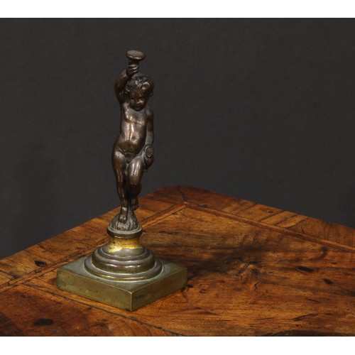 2710 - French School (19th century), a brown patinated bronze, of a young Bacchus reveller, waisted socle, ... 