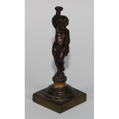 2710 - French School (19th century), a brown patinated bronze, of a young Bacchus reveller, waisted socle, ... 