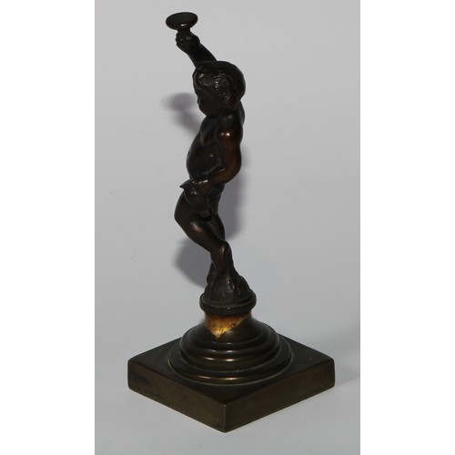 2710 - French School (19th century), a brown patinated bronze, of a young Bacchus reveller, waisted socle, ... 