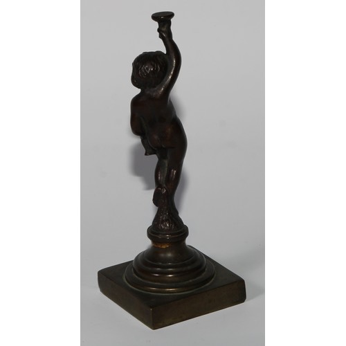 2710 - French School (19th century), a brown patinated bronze, of a young Bacchus reveller, waisted socle, ... 