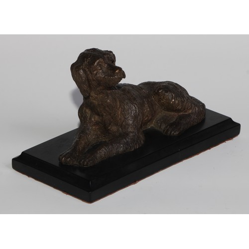 2709 - French School (19th century), a brown patinated bronze, of a dog, black marble base, 18cm wide