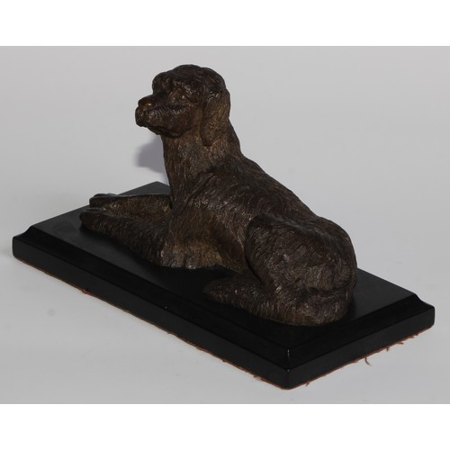 2709 - French School (19th century), a brown patinated bronze, of a dog, black marble base, 18cm wide