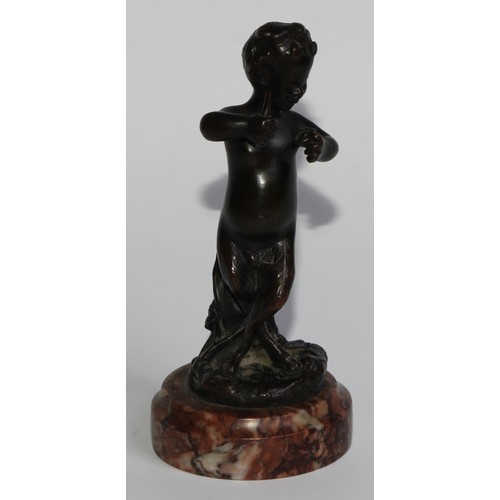 1765 - After Clodion (19th century), a dark patinated bronze, of a young satyr, signed in the maquette, tur... 