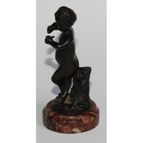 1765 - After Clodion (19th century), a dark patinated bronze, of a young satyr, signed in the maquette, tur... 