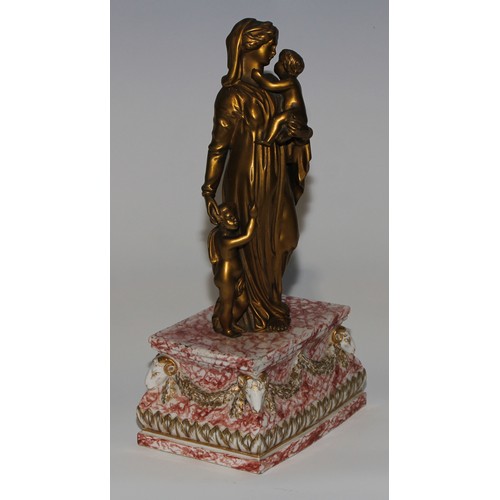 2703 - Continental School (19th century), a gilt bronze, Venus and Amorini, the marbled porcelain base moul... 