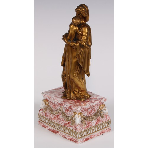 2703 - Continental School (19th century), a gilt bronze, Venus and Amorini, the marbled porcelain base moul... 