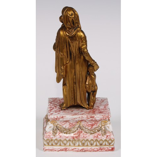 2703 - Continental School (19th century), a gilt bronze, Venus and Amorini, the marbled porcelain base moul... 