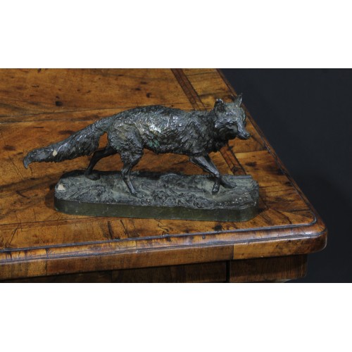 2726 - Pierre Jules Mene (1810 - 1879), after, a dark patinated bronze, of a fox, signed in the maquette, 1... 