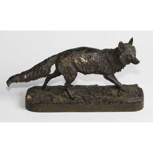 2726 - Pierre Jules Mene (1810 - 1879), after, a dark patinated bronze, of a fox, signed in the maquette, 1... 