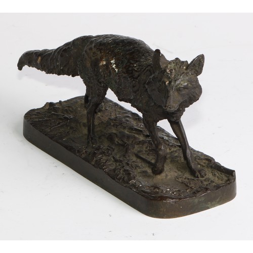 2726 - Pierre Jules Mene (1810 - 1879), after, a dark patinated bronze, of a fox, signed in the maquette, 1... 