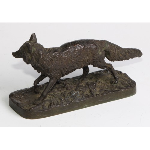 2726 - Pierre Jules Mene (1810 - 1879), after, a dark patinated bronze, of a fox, signed in the maquette, 1... 