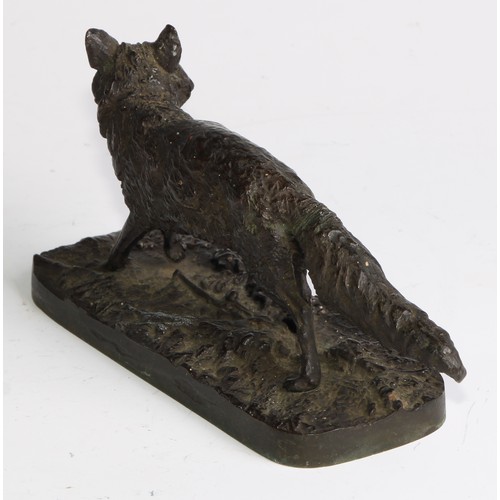 2726 - Pierre Jules Mene (1810 - 1879), after, a dark patinated bronze, of a fox, signed in the maquette, 1... 