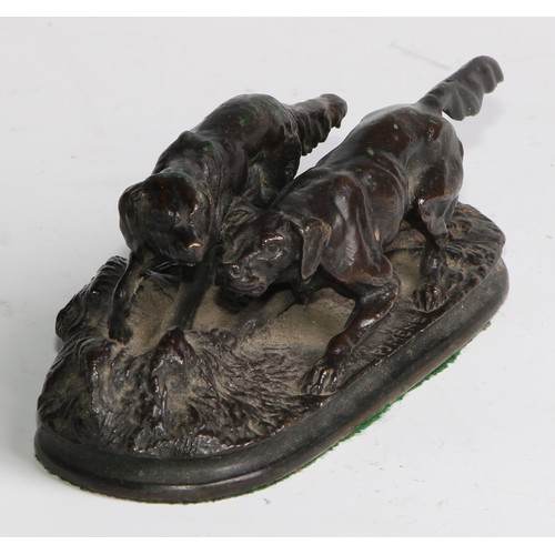 2727 - Pierre Jules Mene (1810 - 1879), after, a dark patinated bronze, of Hunting Dogs, signed in the maqu... 