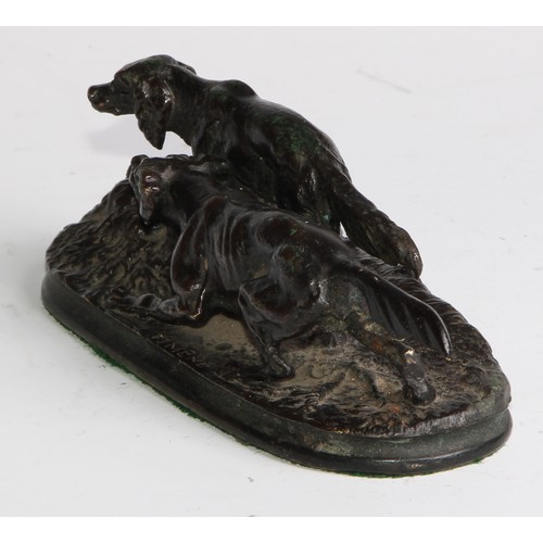 2727 - Pierre Jules Mene (1810 - 1879), after, a dark patinated bronze, of Hunting Dogs, signed in the maqu... 