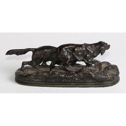 2727 - Pierre Jules Mene (1810 - 1879), after, a dark patinated bronze, of Hunting Dogs, signed in the maqu... 