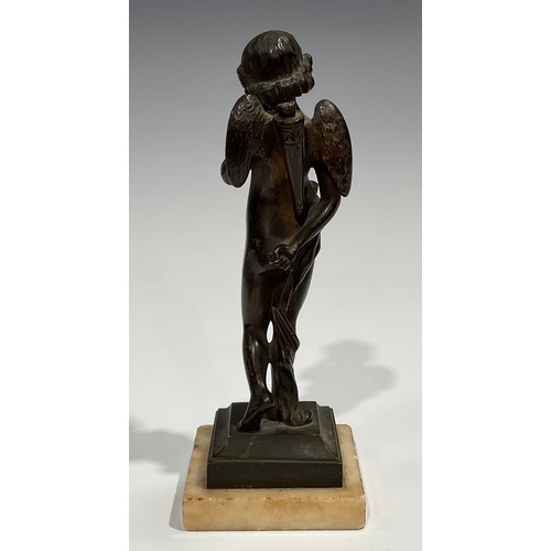 2719 - Jean-Louis Gregoire (1840 - 1890), after, a dark patinated bronze, Amour Pensif, alabaster base, 21c... 