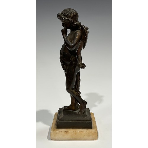 2719 - Jean-Louis Gregoire (1840 - 1890), after, a dark patinated bronze, Amour Pensif, alabaster base, 21c... 