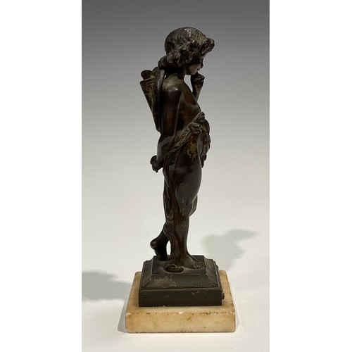 2719 - Jean-Louis Gregoire (1840 - 1890), after, a dark patinated bronze, Amour Pensif, alabaster base, 21c... 