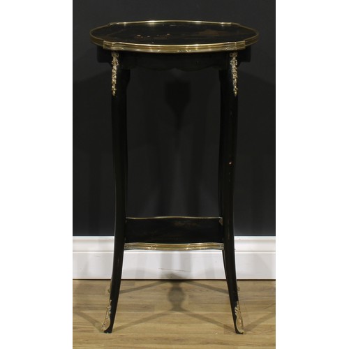 1908 - An early 20th century gilt metal mounted chinoiserie decorated and ebonised guéridon, shaped circula... 