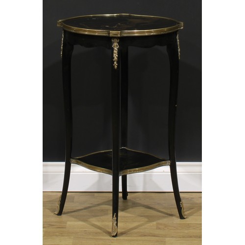 1908 - An early 20th century gilt metal mounted chinoiserie decorated and ebonised guéridon, shaped circula... 