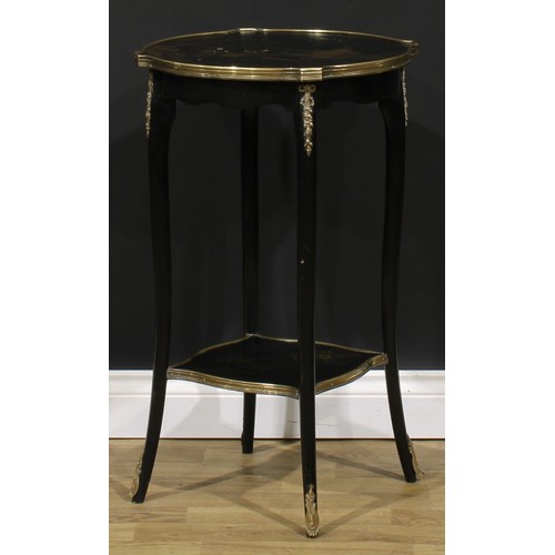 1908 - An early 20th century gilt metal mounted chinoiserie decorated and ebonised guéridon, shaped circula... 