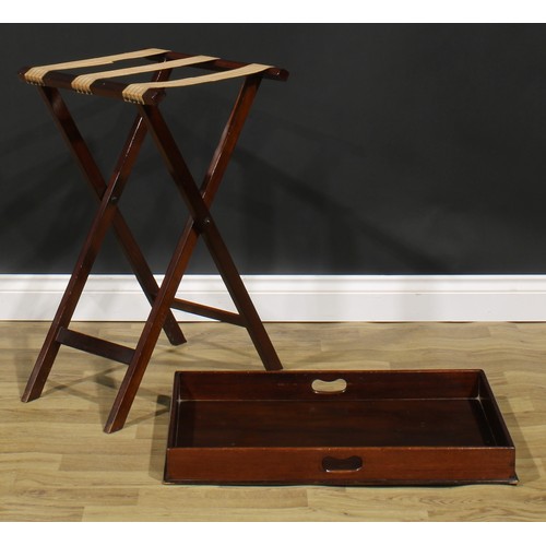 2695 - An Edwardian mahogany butler’s tray on stand, deep gallery with pierced handles, 83cm high, 71cm wid... 