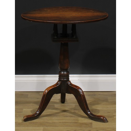 1747 - A George III oak and elm birdcage tripod occasional table, circular top, turned column, cabriole leg... 