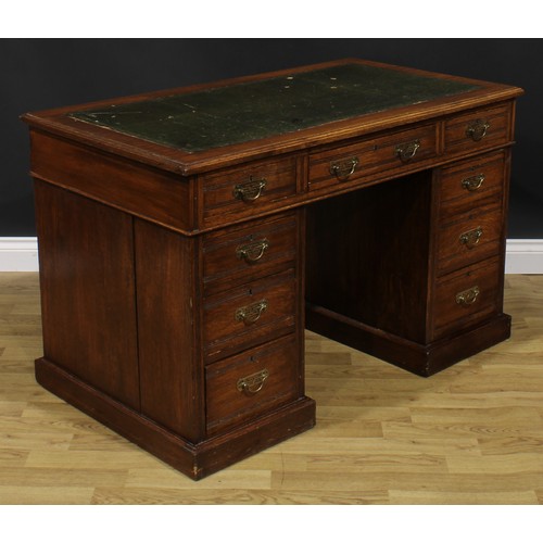 1959 - A late Victorian oak twin pedestal desk, rectangular top with inset tooled and gilt writing surface ... 