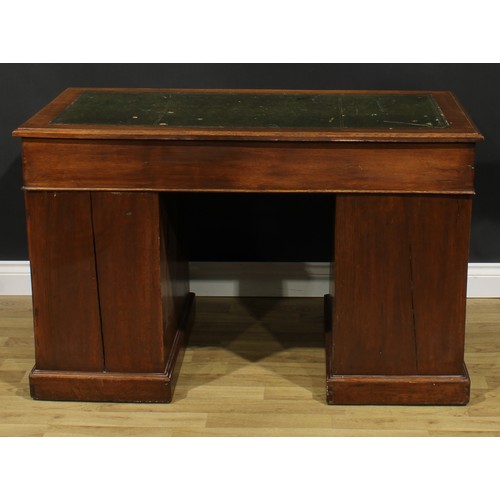 1959 - A late Victorian oak twin pedestal desk, rectangular top with inset tooled and gilt writing surface ... 