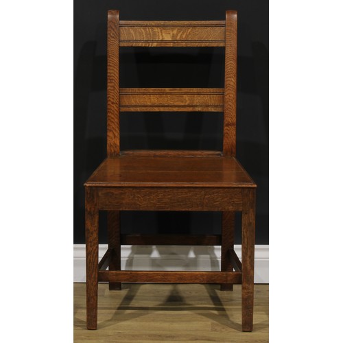 2552 - A set of six 19th century oak bar back vernacular dining chairs, tapered square legs, H-stretchers, ... 