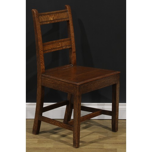 2552 - A set of six 19th century oak bar back vernacular dining chairs, tapered square legs, H-stretchers, ... 